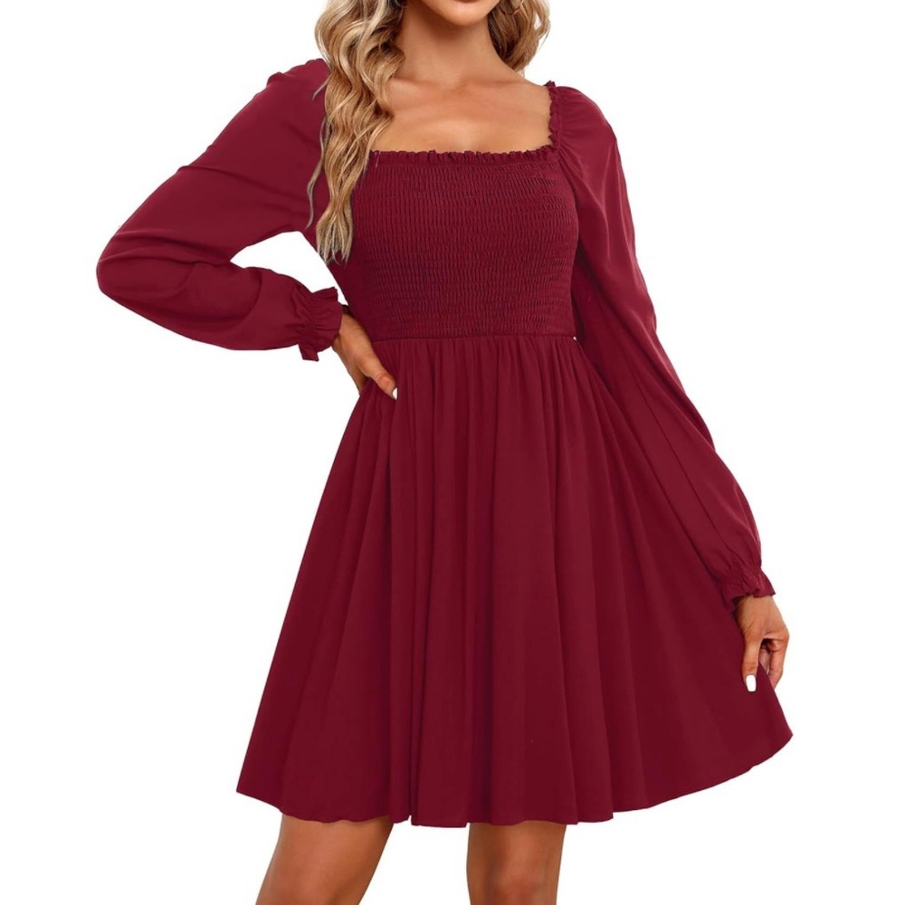 Women's Casual Square Neck Smocked Dress